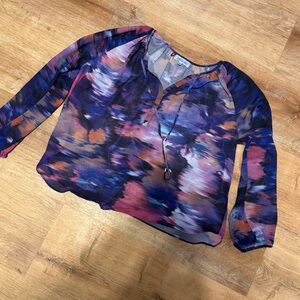 Jennifer Lopez JLO Sheer Abstract Whimsigoth Boho Peasant Blouse Long Sleeve Lrg